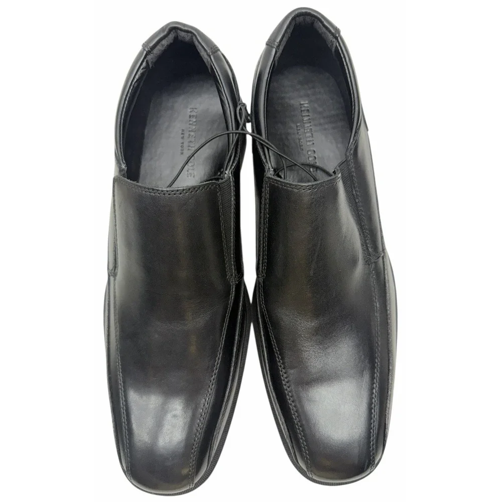 Kenneth Cole  Mens Black Leather Slip On Square Toe Dress Shoes‎ Size 10.5